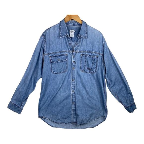 VINTAGE Calvin Klein Jeans Denim Long Sleeve Loose Fit Button Up Shirt Medium - Picture 1 of 9
